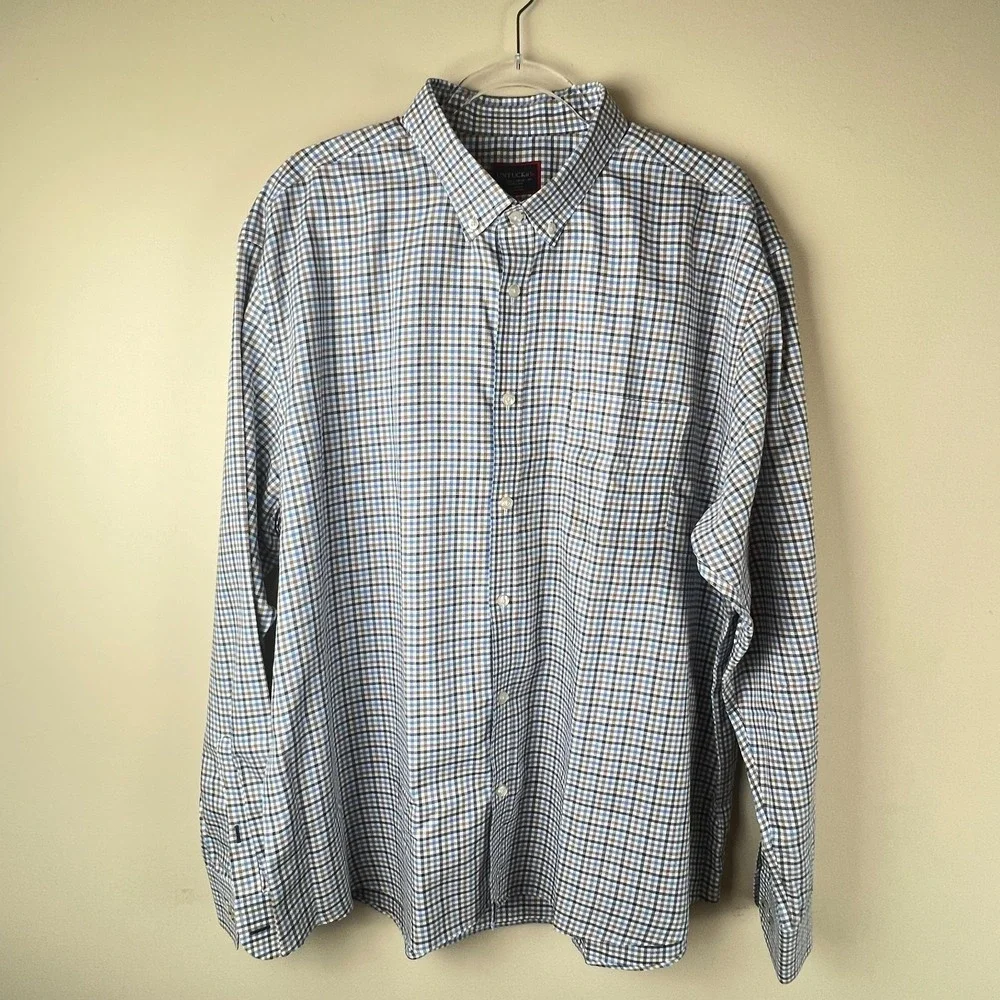 UNTUCKit‎ XXXL Wrinkle Free Button Down Shirt Blue Brown Plaid Cotton
